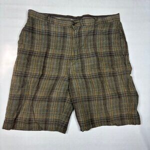 Tommy Bahama Linen Silk Green Plaid Flat Front Chino Shorts Golf Casual Mens 36